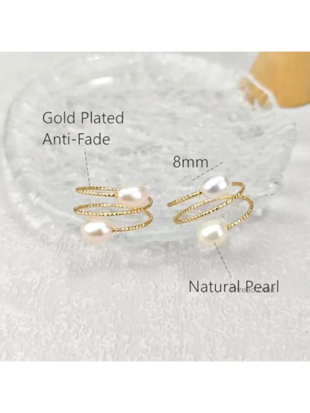 Natural Double Freshwater Pearl Ring, Gold Plated, Adjustable Open Ring for